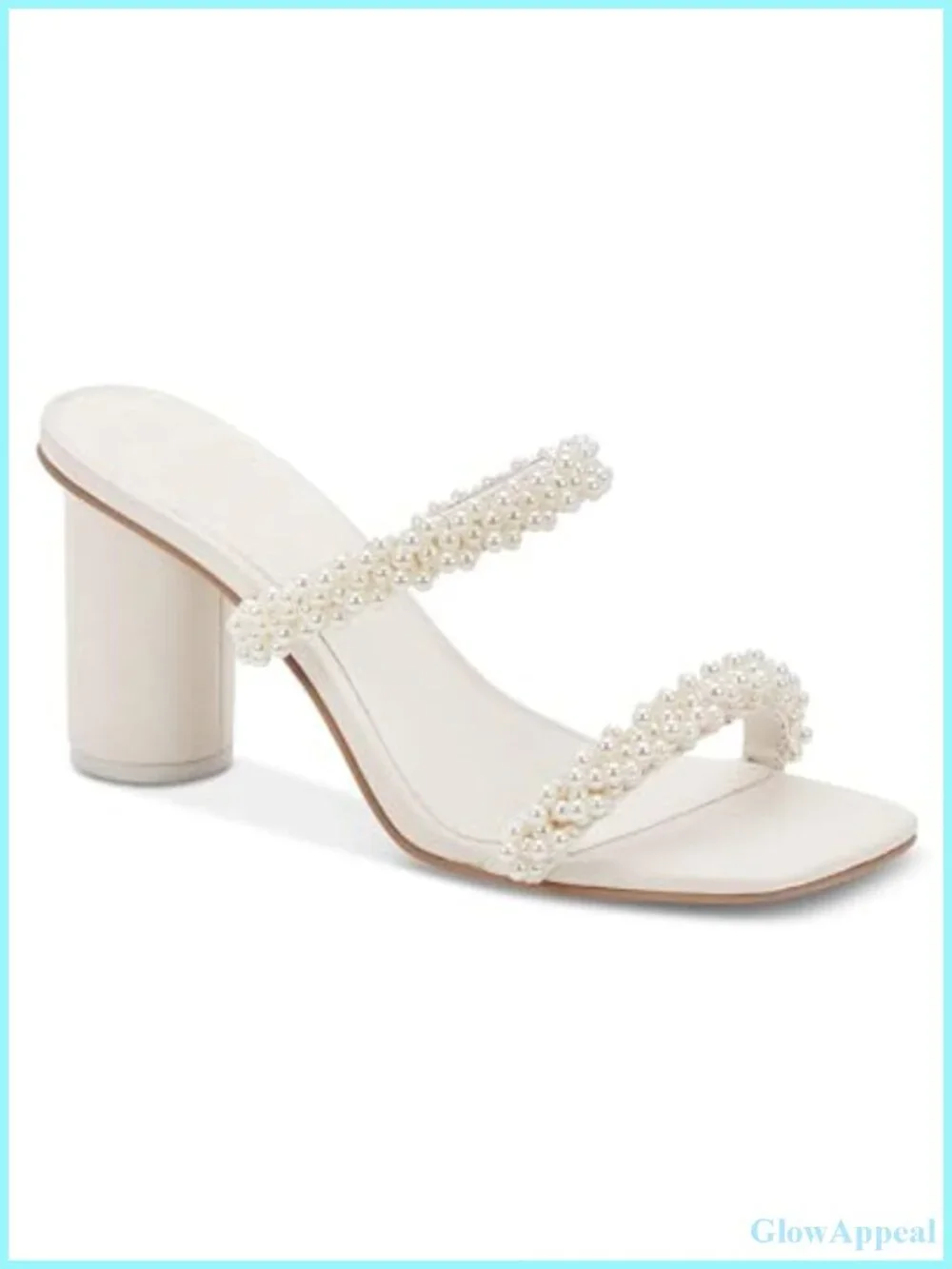 Women's Chunky Heel Mules Sandals Faux Leather Strappy Pearl Square Toe